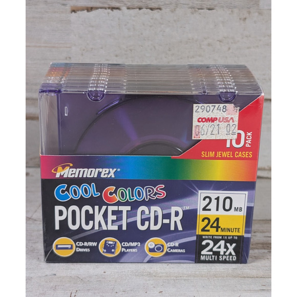 Memorex Colors Pocket CD-R 8cm Mini Disks 10 Pack - 210MB - Sealed New Old Stock - Picture 1 of 6